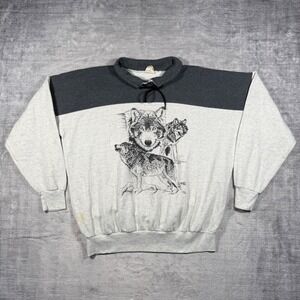 Vintage Nature Sweatshirt Men XL Grey Vintage 1992 Wolf Lace Up Mock Neck Canada